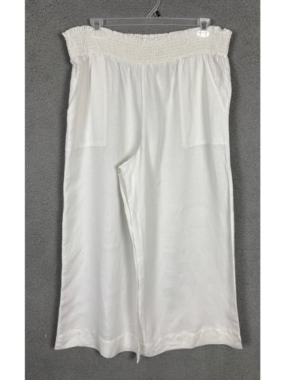 On 34th Women's Linen Blend Wide Leg Long Pants Elastic Waist White XL NWI.